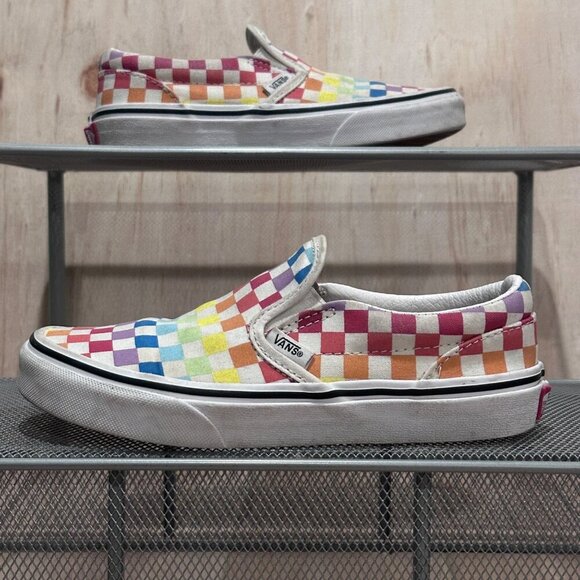 Vans Kids Rainbow Checkerboard Slip-On Canvas Casual Used Sneakers Size Kids 3 - Picture 15 of 16